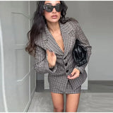  MQTIME  -  Elegant Plaid Women Set Slim Long Sleeve Lapel Button Coat Sexy Hip Package Skirts 2026 Spring Autumn Fashion Lady Outfit New