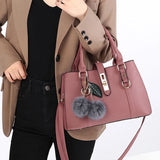 MQTIME  -  Women Fashion Hairball Shopper Totes Solid Color PU Leather Large Capacity Handbag Ladies Luxury Designer Crossbody Shoulder Bag