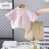 MQTIME  -  Summer Toddler Girl Outfits Set Korean Kids Clothes Fashion Plaid Cotton Short Sleeve Tops+Shorts Baby Boutique Clothing B069