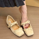 MQTIME  -  Women's Fashion Inner Increase Heel Shoes Spring New Square Head Shallow Mouth Suede Butterfly Knot Non-slip Heel Shoes