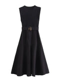 MQTIME  -  Summer New Fashion Belted Patchwork Dress Women O-Neck Sleeveless Long Dresses Female Elegant Solid Vacation Beach Vestidos