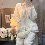 MQTIME  -   new Teen Girls Autumn Winter Warm Pajamas Women Fleece Loungewear Soft Ladies Homewear Lady Loose Breathable Casual Set Woman
