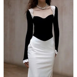 MQTIME  -  A Complete Set of Korean Deep Winter Wear High-end Rich Daughter Small Fragrance Black Lace Knitted Sweater Set.