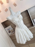 MQTIME  -  Summer Mori Girl Women Bow A-Line Dress Spaghetti Strap Solid Color Frocks Dress Square Neck Party Tunic Korean Preppy Evening