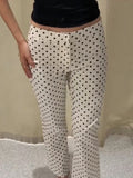  MQTIME  -  Fashion Polka Dot Printed Long Pants For Women Elegant Zipper Mid Waist Straight Leg Trouser Female Street Chic Slim Pencil Pant