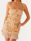 MQTIME  -  Elegant Off-Shoulder Ruched Dress with Drawstring Waist and Bow Tie Detail Stylish  Fit Tube Mini Dress for Summer and