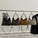 Retro Niche Metal Rivet Tote Bag for Women New Versatile Biker Style Shoulder Crossbody Bag