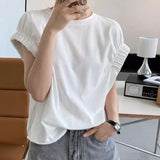 MQTIME  -  White Short Sleeved T-Shirt For Women In Summer, Thin Design With Pleated And Loose Cuffs, French Style Unique And Slimming Top