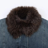  MQTIME  -  Women Denim Jacket Autumn Winter Fur Collar Long Sleeve Women's Coat Zipper Loose Female Casual Outerwear Retro Lady Tops ﻿