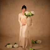 MQTIME  -  Women Photography Props Maternity White Elegant Pregant Split Top with Skirt Pregnancy Dresses Studio Photo Shoot Photo Clothes