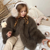 MQTIME  -  Toddler Girls Fur Jacket Solid Color Thicken Kids Baby Girls Plush Coat New Winter Fashion Little Girls Fluffy Outerwear Coat