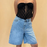MQTIME  -  Vintage Knee Length Denim Shorts Summer Streetwear High Waist Loose Fit Jean Shorts Harajuku Y2K Cyber Grunge Pants
