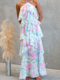 MQTIME  -  Holiday Patchwork Print Fashion Maxi Dress Women Summer Sleeveless Chic Party Dress  Halter Lace-Up Ladies Dress Vestidos