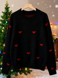  MQTIME  -  Hot Seller Fall Winter Festival Heart Pattern Sweater Long Sleeve Pullover Round Neck Top Sweater Warm Versatile Women Clothing