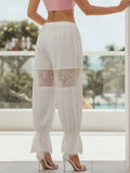 MQTIME  -  Womens Lace Patchwork Bloomers Casual Fit Stylish Low Rise Loose Flare Long Pants Lounge Trousers