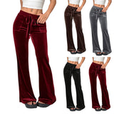 MQTIME  -  Solid Color Velvet Pants Casual Slim Flared Pants For Woman Autumn Women's Pants High Waist Drawstring Trousers Female Clothing