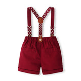 MQTIME  -  4Piece Summer Kids Clothes Boys Korean Fashion Gentleman Cotton Short Sleeve Baby Tops+Shorts+Tie+Straps Children's Sets B012