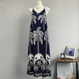MQTIME  -  Temperament Vintage Summer Loose V Neck Summer Vacation Print Loose A-LINE Bohemian Long Dresses