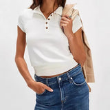 MQTIME  -  Spring and Summer New Tight Short-sleeved T-shirt Casual Lapel Button-up Top Women's Clothing