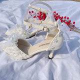 MQTIME  -  Women Summer Shoes Pointed Shoes White Bow Bridal Wedding Shoes Y2K Heels Lolita Cosplay Heels High Heels Elegant Party Shoes