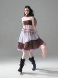  MQTIME  -  Sweet Contrast Color Patchwork Sleeveless A-LINE Edible Tree Fungus All Match Skirts