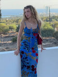  MQTIME  -  Dress Women Printed Spaghetti Strap Maxi Dresses Women Drawstring Neck Slim Fit Bodycon Casual Summer Beach Party Streetwears