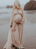 MQTIME  -  Lace Ruffle Maternity Photography Props Long Maxi Dresses Baby Shower Pregnancy Photo Shoot V Neck Chiffon Bridal Gown Wedding