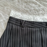 MQTIME  -  Korean Fashion Vacation Kpop Lace Vest + Y2k Preppy Mini Pleated Skirt 2000s Aesthetic Striped Outfits 2 Piece Set Summer Women