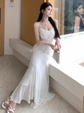 MQTIME  -  Women Dresses Sleeveless Embroidery Rose Flowers Mesh Patchwork Slash Neck Backless Elegant Sweet Party Dress Female