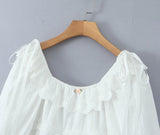 MQTIME  -  Summer New Princess Dress Square Collar Cotton A-line White Dress Embroidered Lace Mini Dress Open Back Vestidos
