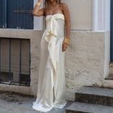 MQTIME  -  Strapless Ruffle Edge Solid Color Casual Long Dress Backless Street Swing Women's Summer Dress Club Party Hollow Out Sexy Dress