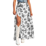 MQTIME  -  Boho Maxi Skirts Femme High Waist Ruffled Split Chic Robes Floral Printing Summer Layered Irregular Hippie Skirts