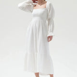  MQTIME  -  Woman Vintage Floral Dress Puff Long Sleeve Off Shoulder Ruffle Long Dress Spring Fall Casual Vintage Bohemian Dresses