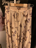MQTIME  -  Vintage Butterflies Print Long Skirts for Women Irregular Elegant A-line Dress Female Summer Fashion Lace-up Streetwear