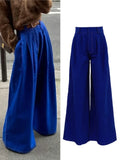 MQTIME  -  Fashion Retro Solid Color Women's Pants Navy Blue High Waist Wide Leg Pants Women Casual Loose Vintage Long Pants Trousers