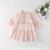 MQTIME  -  Spring Children Toddler Girls New Elegant Lace Dress Sweet Princess Solid Color Cotton Long Dress Kids Baby Ruffle Dress