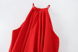 MQTIME  -  Women Summer Round Neck Short Dress Casual Red Pullover Balloon Style Dress Fashion Sleeveless Strapless Holiday Party Skirt