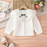 MQTIME  -  New Spring Kids Blouse Thin Style Solid Color Lace Children Shirt Girls Cute Bow Long Sleeved Shirt