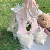 MQTIME  -  Women Heels Elegant Woman Heeled Shoes Lolita Heels Y2K Accessories Wedding Shoes Pearl Bridal Shoes White Lolita Shoes