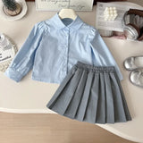 MQTIME  -  3Pcs Girls Clothes Sets Long Sleeve Shirt+Knitted Sweater Vest+Skirt Korean College Style Children Clothing Suits 2 3 4 5 6 7Yrs