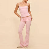 MQTIME  -  Women's 2Piece Pants Set Sleeveless Camisole with Fold Over Elastic Waist Long Trousers Solid Summer Tracksuit Outfit