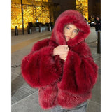 MQTIME  -  Solid Color Hooded Fur Coat Imitation Fur Warms Comfort and Stylish Fur