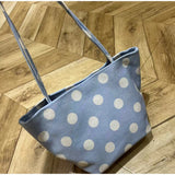  MQTIME  -  Kawaii Light Blue Polka Dot Canvas Tote Bag Women Small Thin Strap Shoulder Bag Casual Daily Shopping Mini Handbag