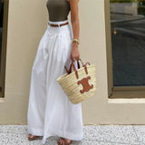 MQTIME  -  New Fashion High Waisted Wide Leg Trousers For Women's Spring And Autumn White Versatile Pocket Wide Leg Long Pants Female