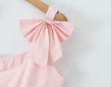 MQTIME  -  Sexy Pink 3D Bow Strap Tank Dress Women Slim Low Waist Spliced Lace Pleated Hem Ball Gown Sling Dresses Short Party Robe