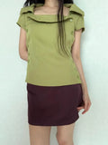 MQTIME  -  Green High Neck Slim Fit Tops Women Fashion Mini Sleeves Asymmetric Button Short Shirts Summer Trendy Lady Casual Wear New