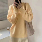 MQTIME  -   Women Knitting Sweater Autumn Winter Solid Color Knitwear Women's Japanese Loose Crew Neck Thickened Lazy Sweater