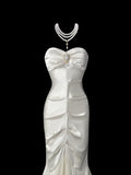 MQTIME  -  White Evening Dress Sleeveless Slim Fishtail Satin Strapless Sweetheart Neckline Celebrity Bridal Banquet Gown