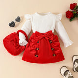 MQTIME  -  2025 Spring New Girls Clothing Set  Ruffle Sleeve Blouse And Red Skirt +Bow Bag  3 Pcs Girls Dress Suit