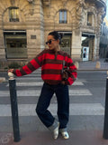  MQTIME  -  Woman Clothes Knitwear Pullover Sweater Striped Polo Neck Tops Casual Outerwears Trendy Casual Wear Fashion Sweaters Daily Look
